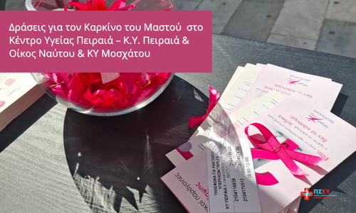 Δράση Ενημέρωσης για τον Καρκίνο του Μαστού  ΚΥ Πειραιά – ΚΥ Πειραιά & Οίκος Ναύτου & ΚΥ Μοσχάτου